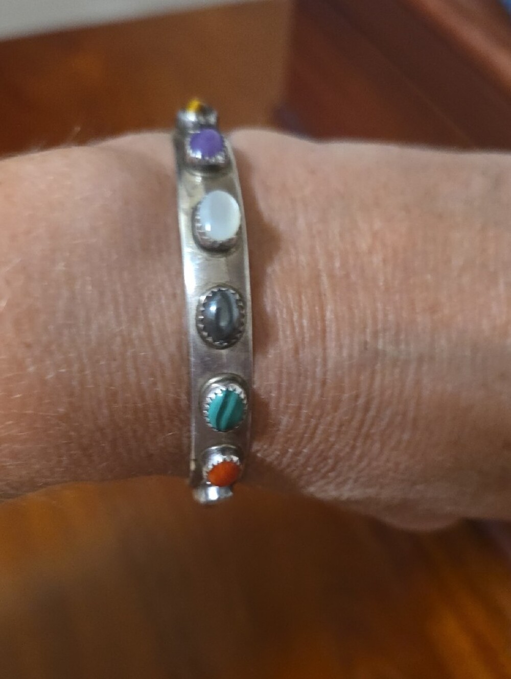 Sterling Silver Multi-Stone Cuff Bracelet in Green, Orange, Purple, White, Gray - Picture 4 of 6